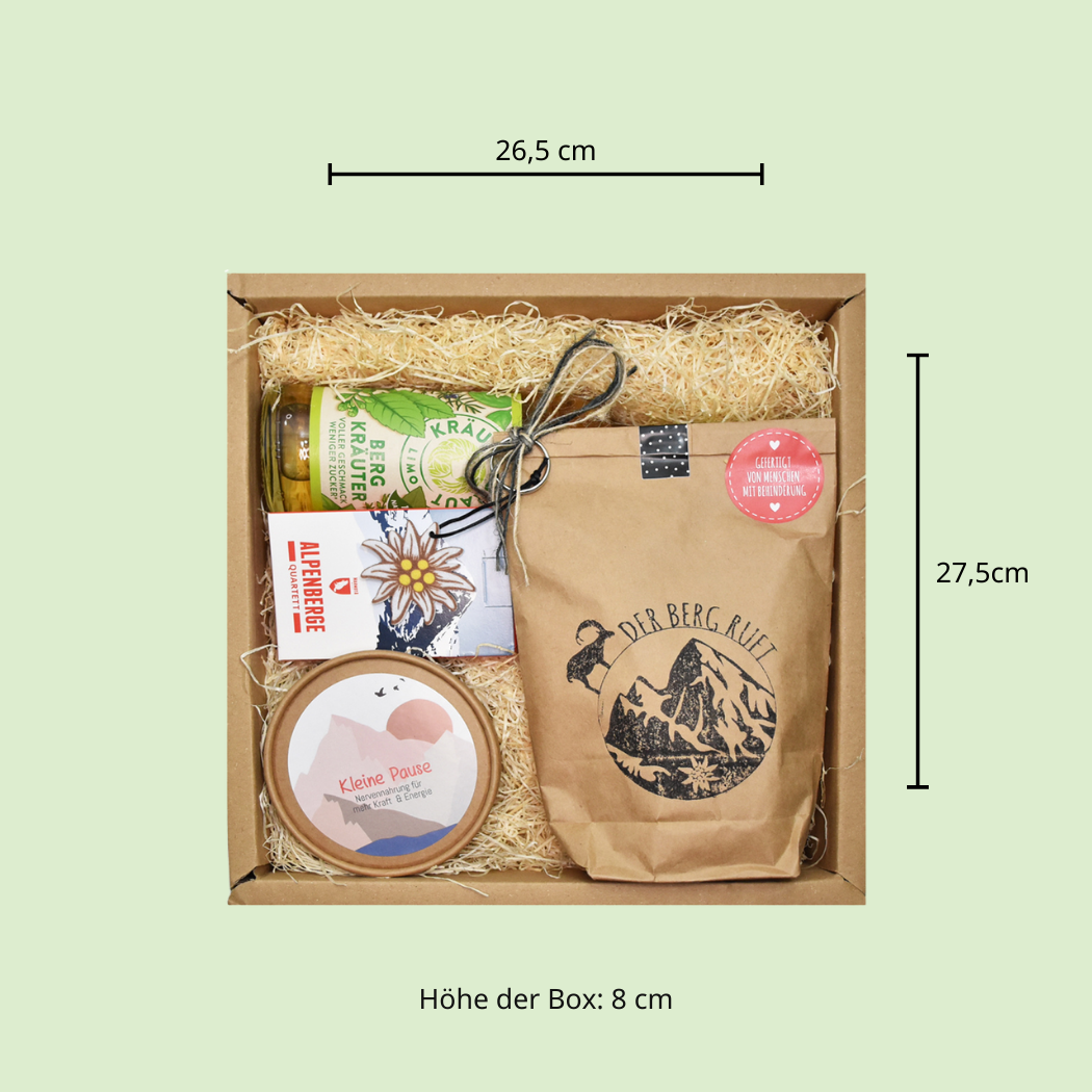 Geschenk für Bergsteiger - Größe der Box: 26,5x27,5x8cm