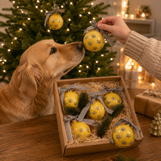 Christbaumkugeln mit Hund