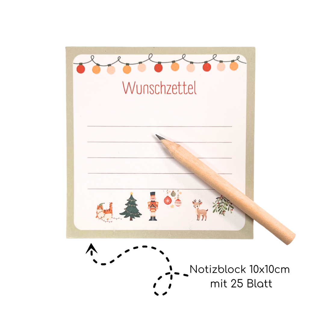 Wunschzettel Block mit Bleistift als Weihnachtsgeschenk