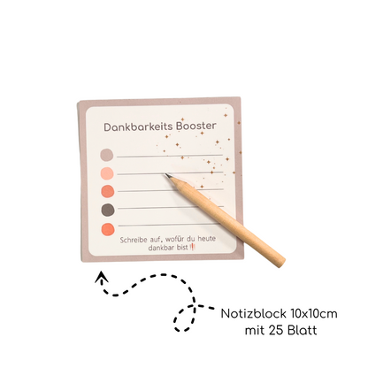 Dankbarkeits Bosster Block mit Stift, 10x10 cm mit 25 Blatt