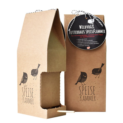 Vogelfutterhaus aus Pappe zum Nachfüllen