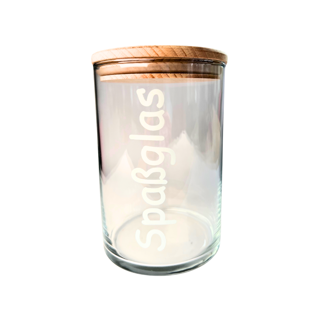Spaßglas mit Holzdeckel für Süßigkeiten