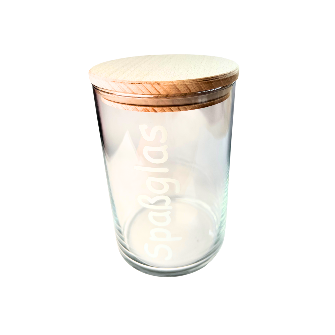 Spaßglas mit Holzdeckel für Süßigkeiten