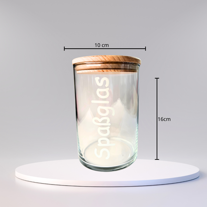 Spaßglas mit Holzdeckel für Süßigkeiten
