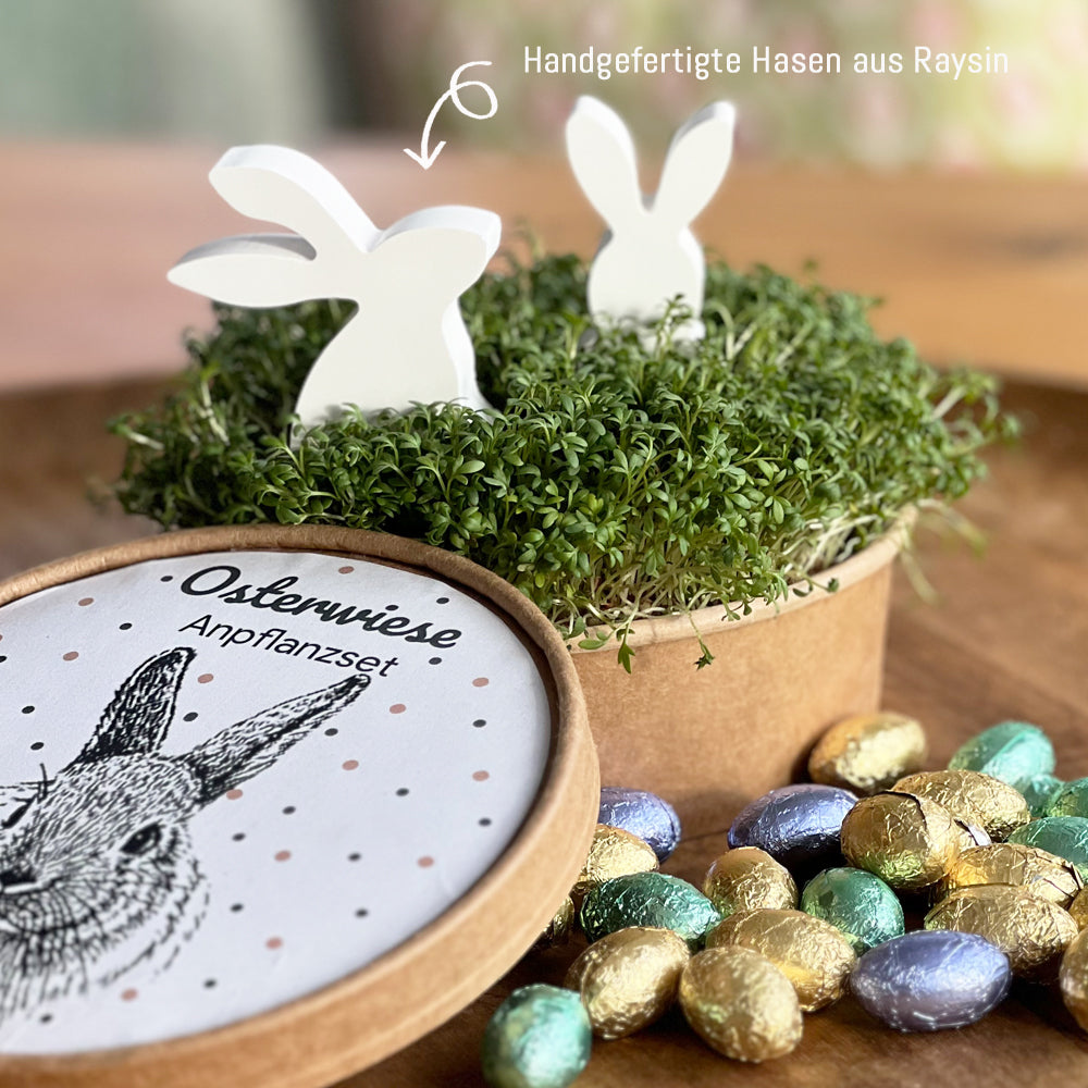 Ostergeschenke mit handgefertigten Hasen aus Raysin