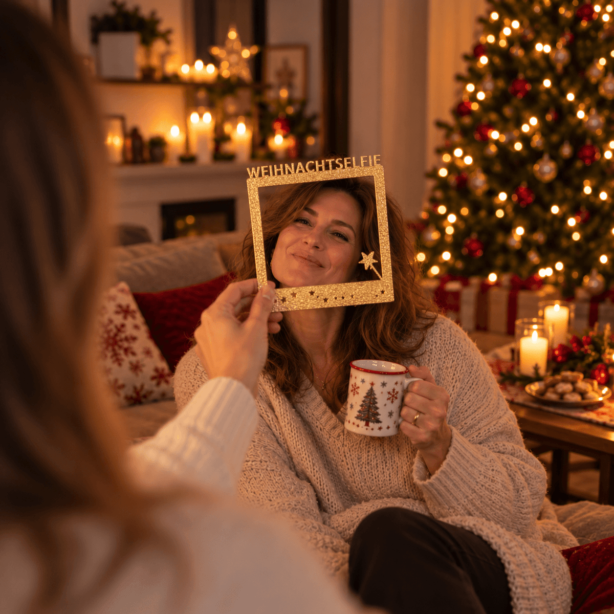 Selfie Rahmen Weihnachtselfe Gold