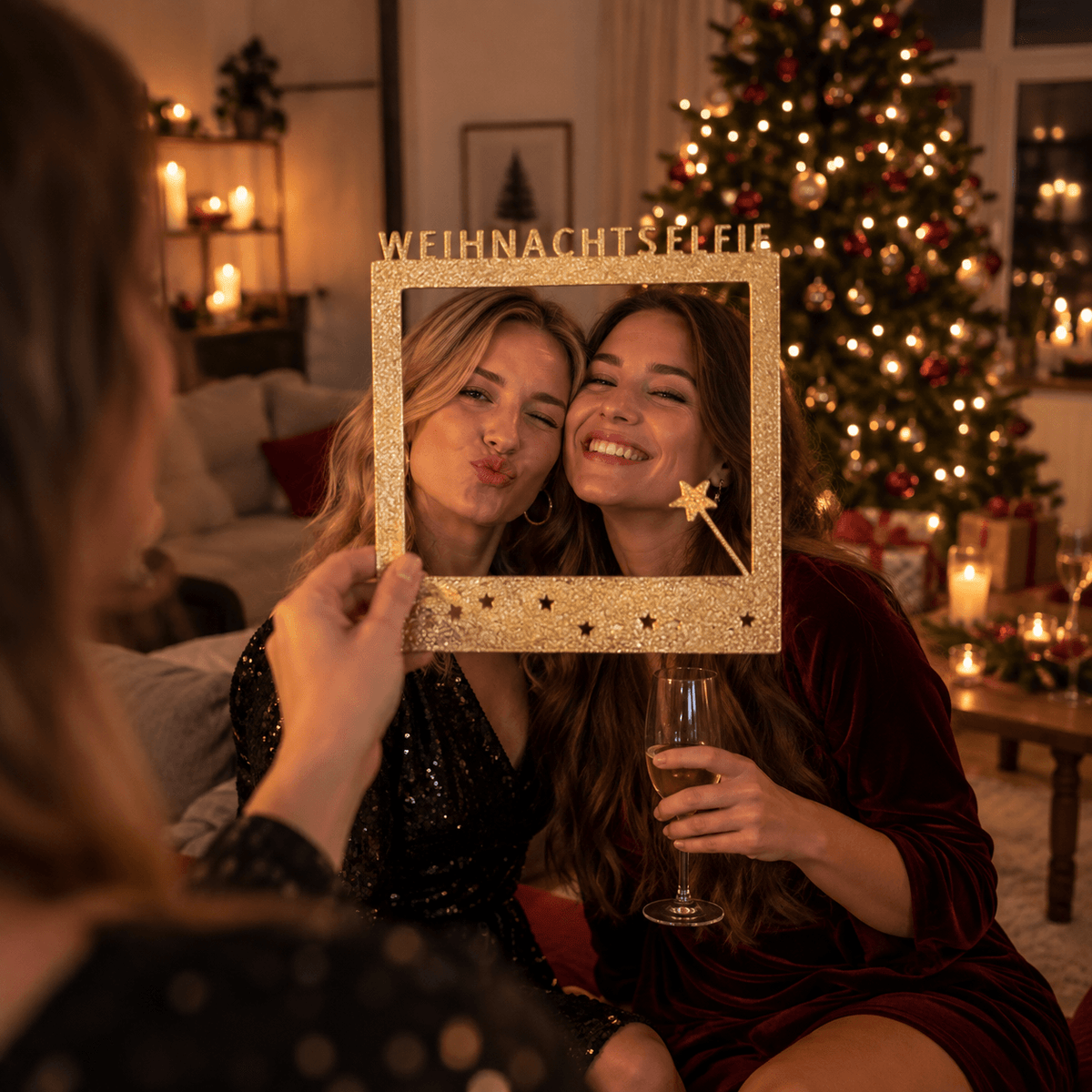 Selfie Rahmen Weihnachtselfe Gold