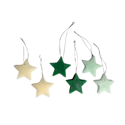 Wachsstern Set: 6 kleine Sterne in Salbei, Mint und Creme