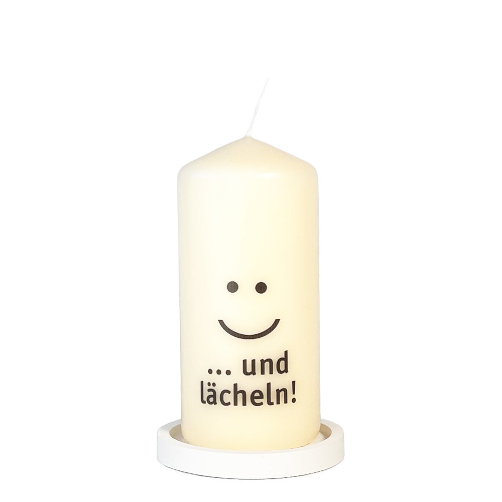 Gute Laune Kerze mit Untersetzer
