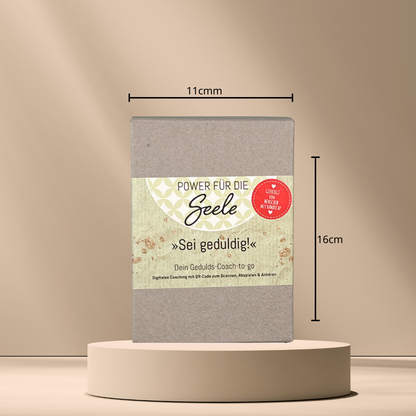 Coaching Geschenk für mehr innere Ruhe mit QR Code, Kartenhalter und Kerze  in Geschenkschachtel