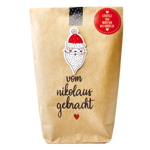 Nikolausgeschenke, braune Tüte mit Nikolaus