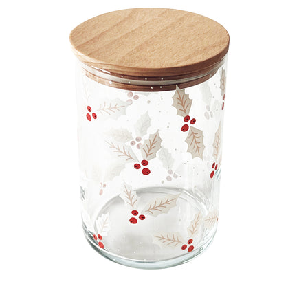 Keksdose aus Glas – Weihnachtszauber mit Ilexblättern