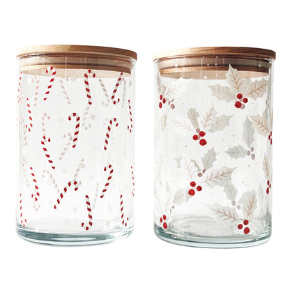 Keksdose aus Glas – Weihnachtszauber mit Ilexblättern- stylisches Dosenset