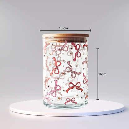 Süßigkeiten Glas mit Deckel aus Holz und Schleifen Design