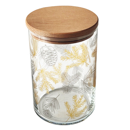 Glasdose mit Holzdeckel – Weihnachtsglanz mit Tannengold