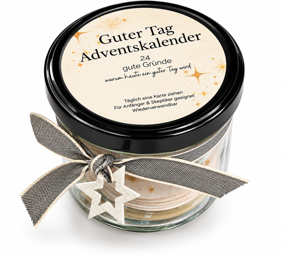Adventskalender für einen guten Tag im stylischen Glas