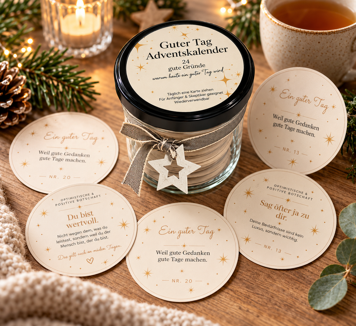 Adventskalender für einen guten Tag im stylischen Glas