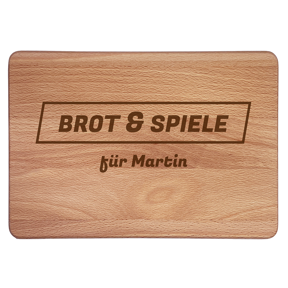 Personalisierte Frühstücksbrettchen:  Brot und Spiele