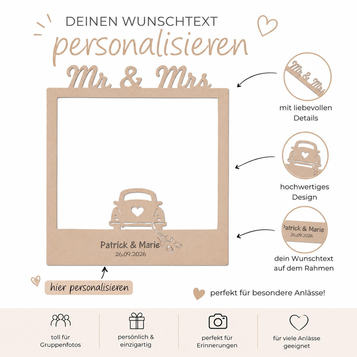 Hochzeit Polaroid Rahmen XL Premium personalisiert