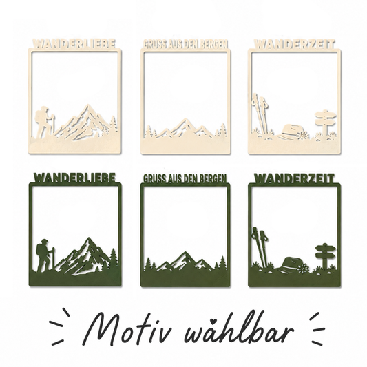 Selfie Rahmen Wanderliebe, Gruss aus den Bergen und Wanderzeit in Creme und Grün